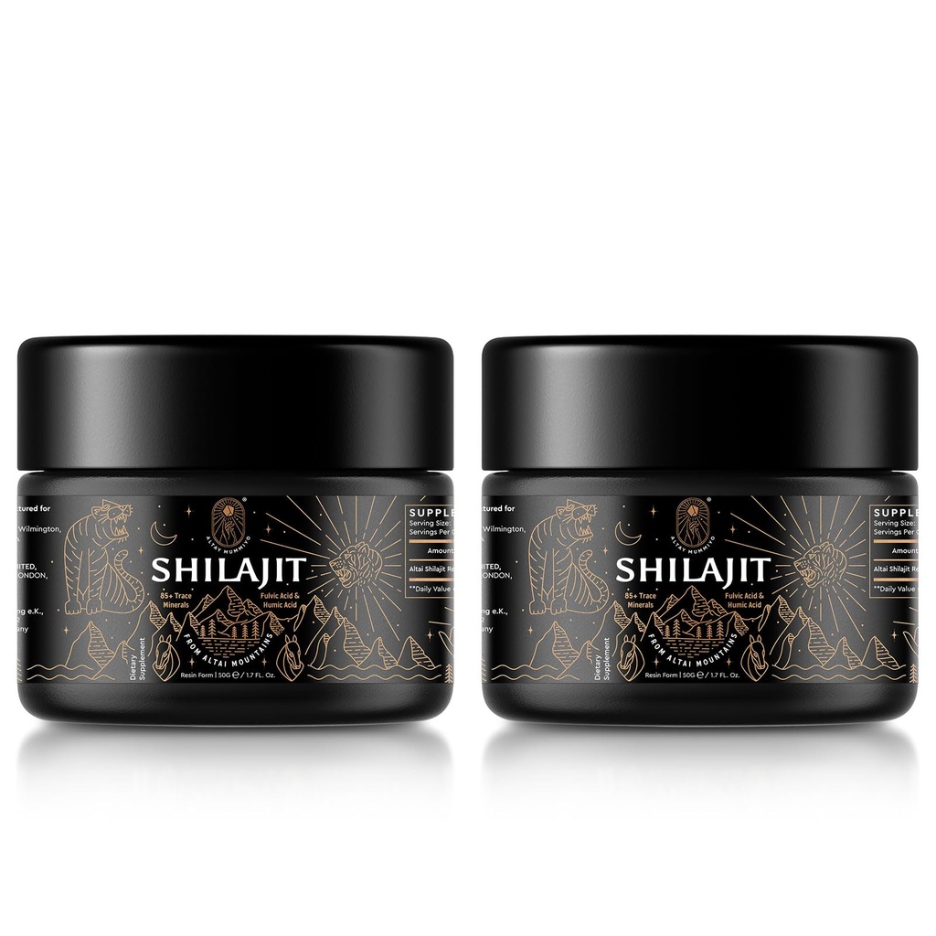 Shilajit Resina con Acido Fulvic & Trace Minerals, Original Siberian Shilajit Pure con 85+ Acido Humico Supplemento per Energy & Immune System - 100 Serving / 50g (2 Pack), Gel