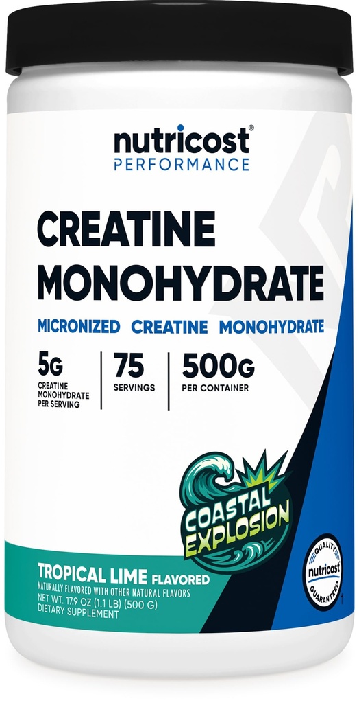 Polvere di monoidrato di creatina di Nutricost (esplosione coastale, 500 Gram) - Integratore di creatina micronizzato - Vegan, senza OGM, senza glutine