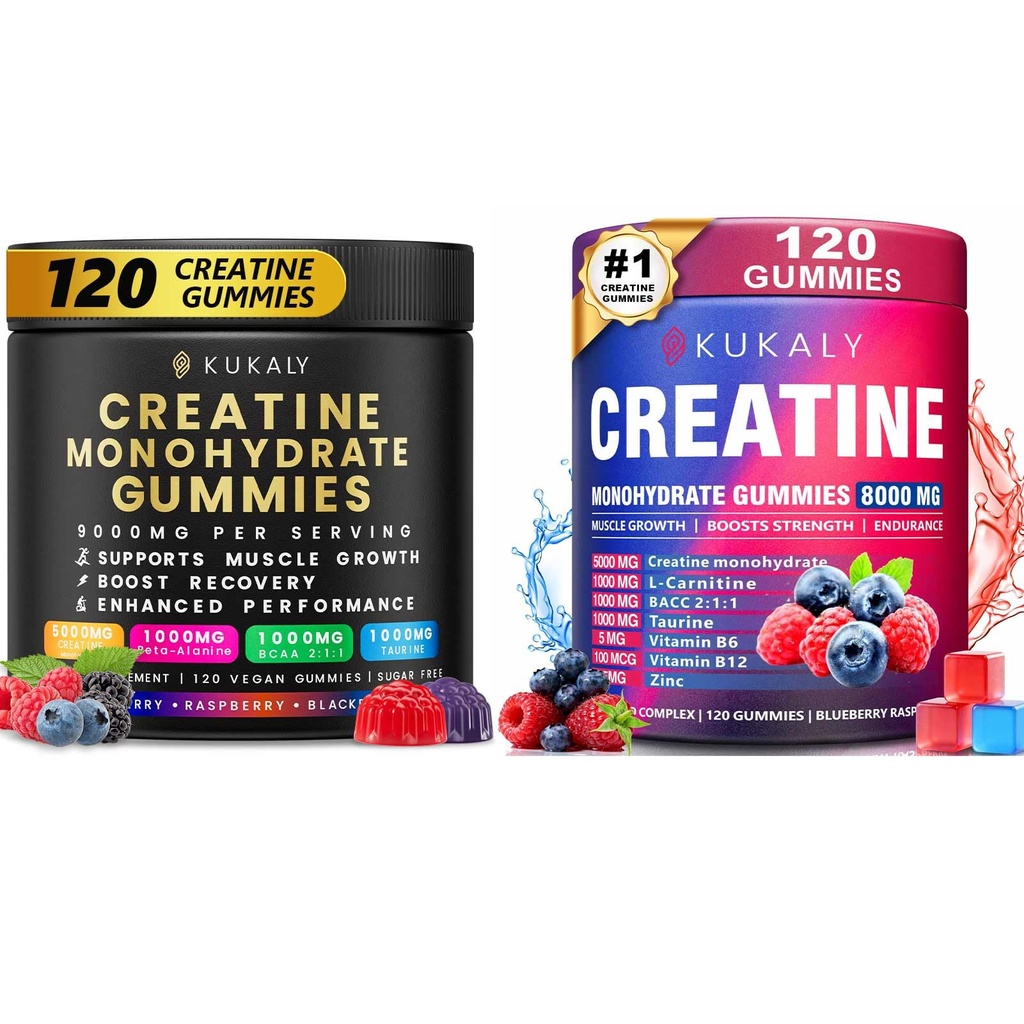 Creatina Monoidrato Gummies per uomini e donne, 9000MG Creatina Gummies Sugar Free -BCAA 2:1, B12 B6 per aumentare la resistenza, Focus & Endurance, Vegan, Non OGM