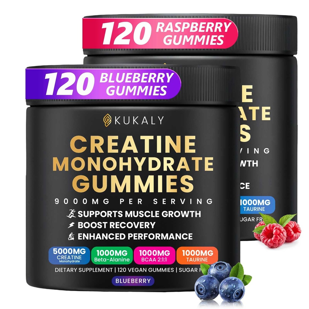 Creatina Monoidrato Gummies per uomini e donne, 9000MG Creatina Gummies Sugar Free -BCAA 2:1, B12 B6 per aumentare la resistenza, Focus & Endurance, Vegan, Non OGM