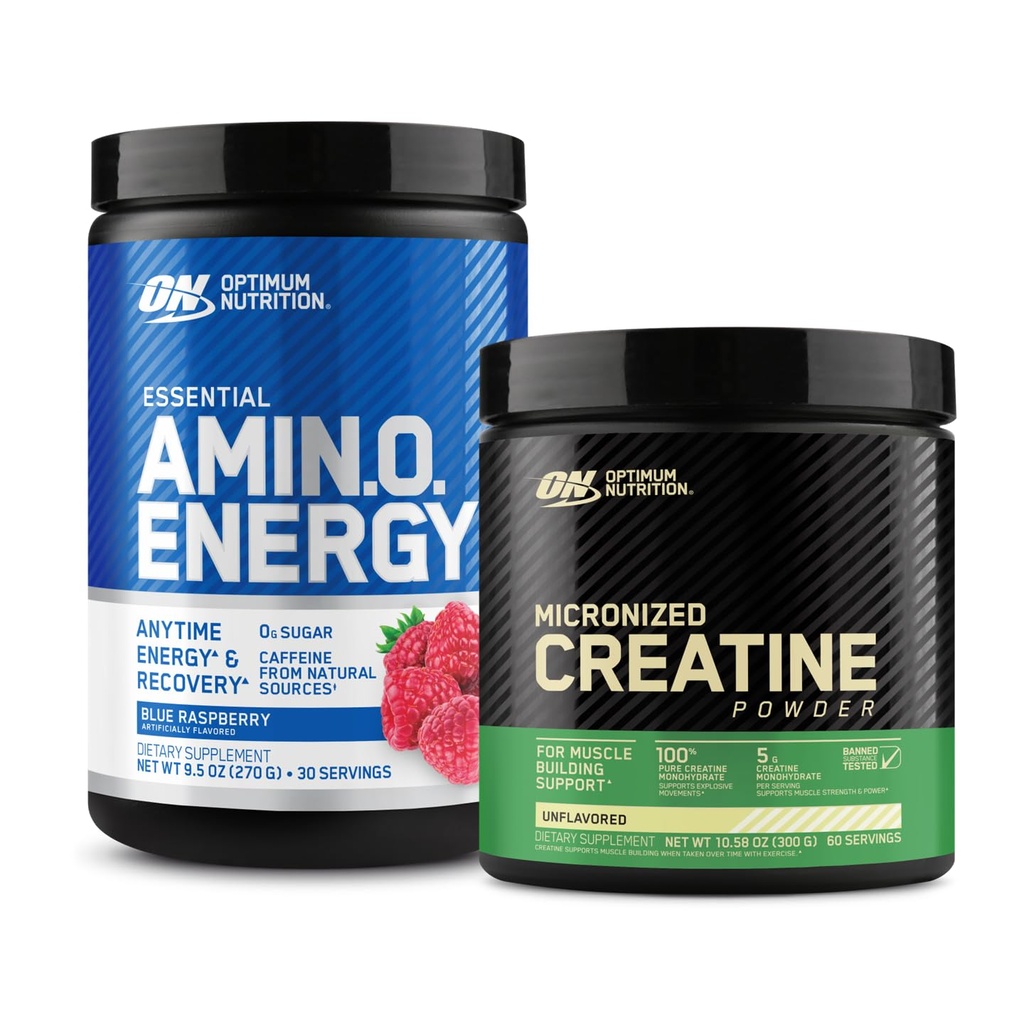 Optimum Nutrition Amino Energy - Pre allenamento con tè verde, BCAA, aminoacidi e polvere monoidrata di creatina micronizzata, non aromatizzata, Keto Friendly, 60 Serving