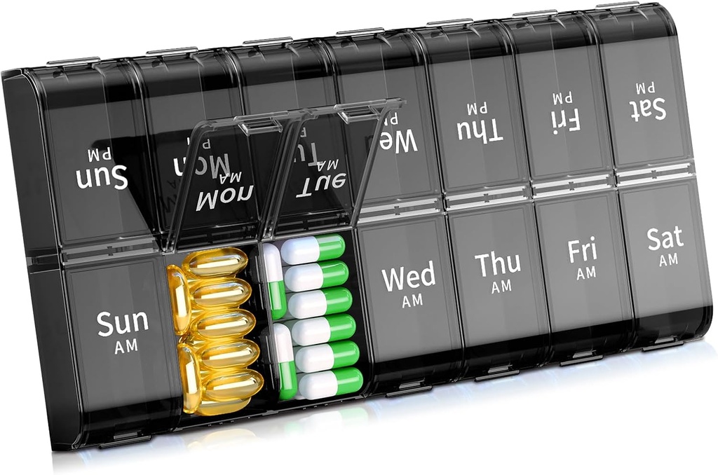 XL Large Weekly Pill Organizer 2 volte al giorno, Extra Big 7 Day Pill Box Am Pm, Daily Pill Case Medicine Organizer con 14 scomparti, Day Night Pill Container per Fish Oils, Vitamina, Supplemento