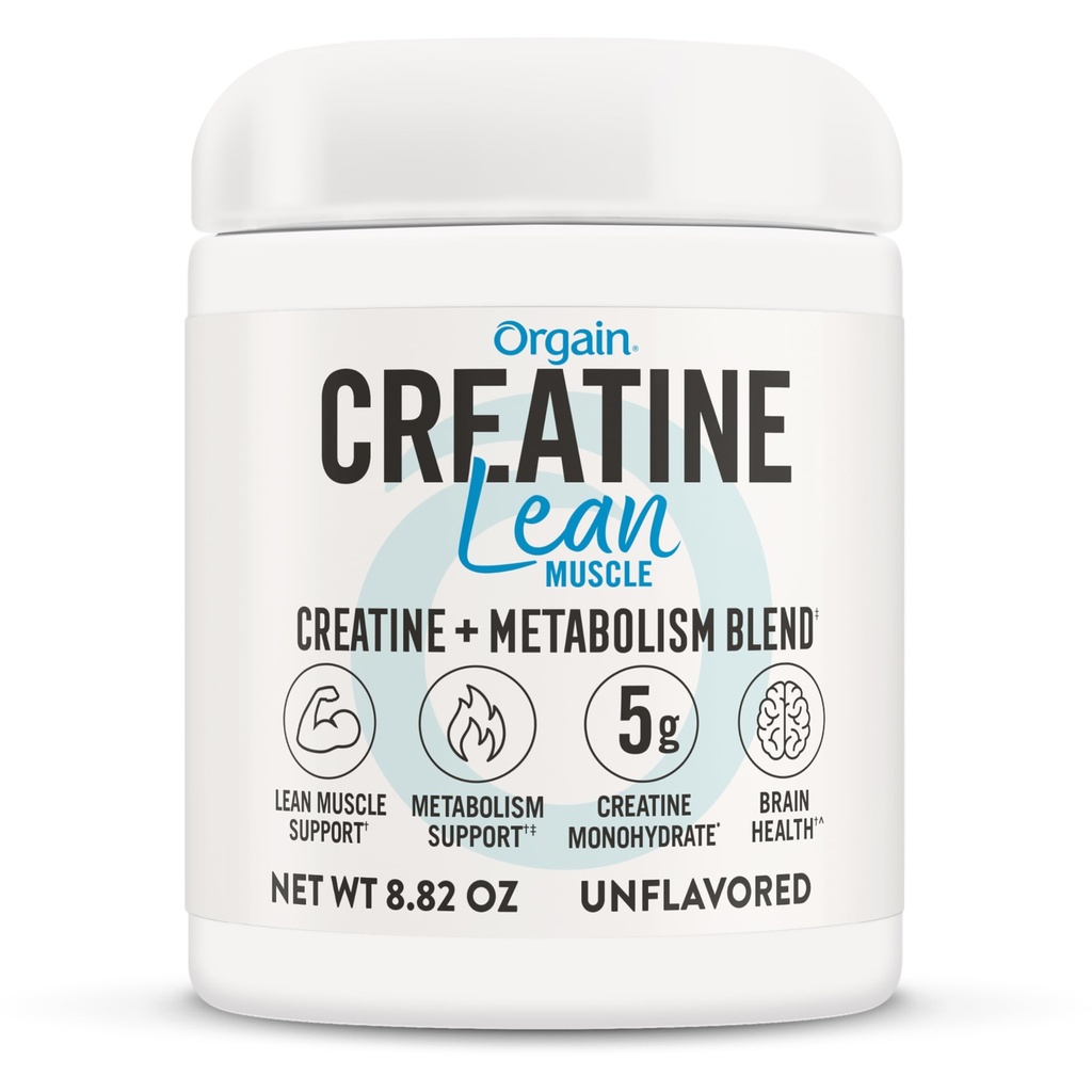 Orgain Micronized Creatina Monoidrato magra polvere del muscolo con Metabolismo Blend, senza aroma, 50 Serve, Supporta la forza muscolare e la salute del cervello, nessuna latticini o soia, senza glutine, vegan