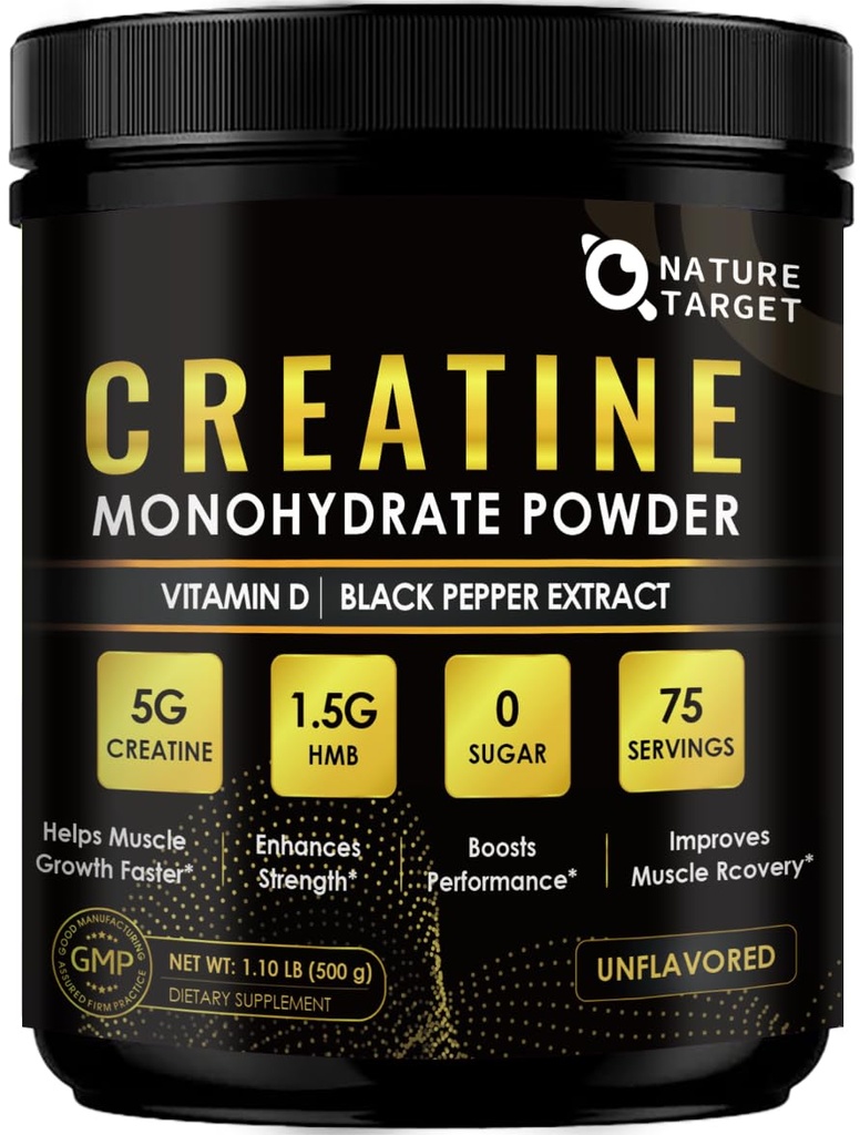 Monoidrato di creatina micronizzata per le donne e gli uomini, polvere di creatina per gli uomini-donna per migliorare le prestazioni e la forza, la crescita del muscolo di sostegno e il recupero di allenamento, 6.5g per Serve, 75 Serve