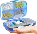 Organizzatore di pillole di viaggio - Airtight caso di medicina per viaggiare scatola di farmacia portatile con etichette contenitore di vitamina 8 scompartimento supplemento titolare di farmaci grande capacità quotidiana (blu)