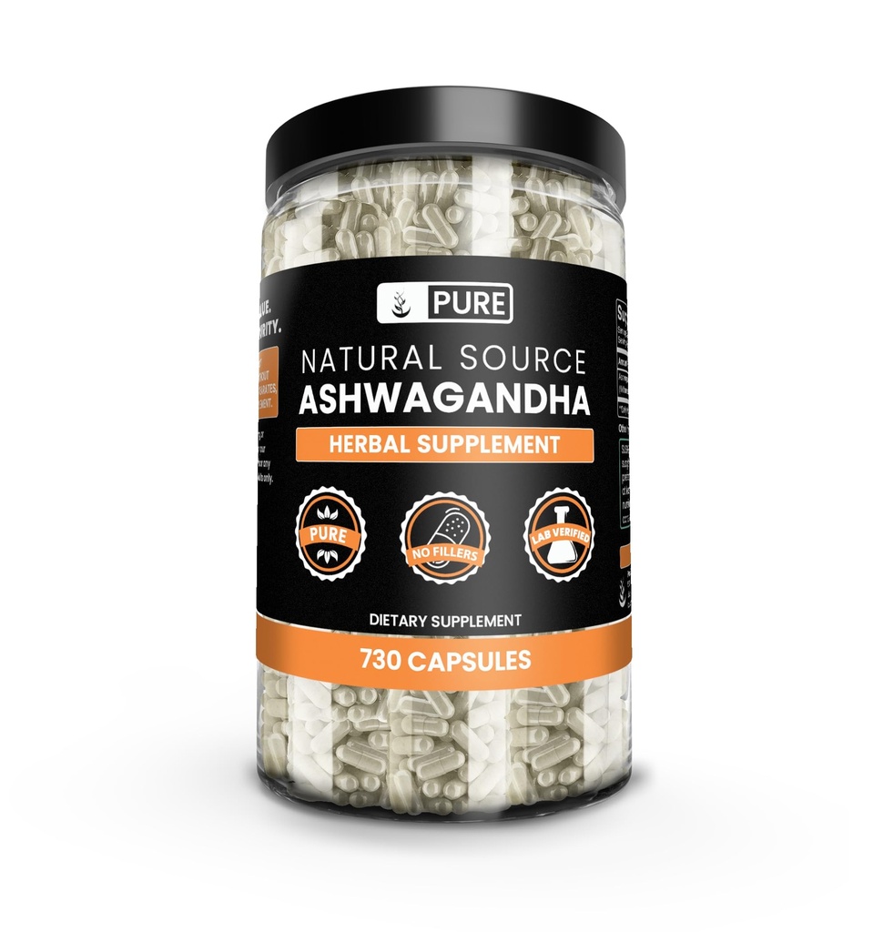 Ingredienti originali puri Ashwagandha (730 capsule) No Filler di Magnesio o Riso, Sempre Pure, Verified Lab