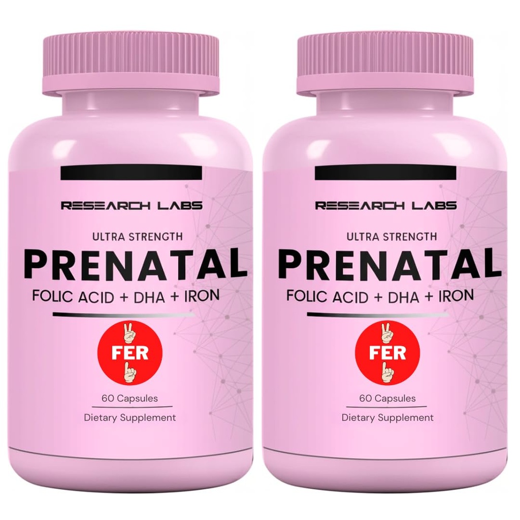 Vitamine prenatali per le donne 2 Fer 1 Ad: 6X Più Biodisponibili Methylated Folate Folic Acid MTHF 5 | Supporta lo sviluppo del cervello, la crescita sana