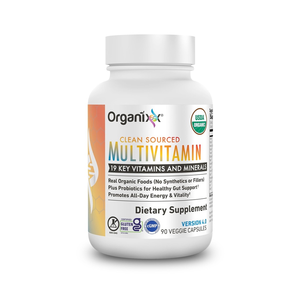 Organixx Vegan Multivitamina per le donne e gli uomini, con vitamina C, D3, Vitamina B Complex, Probiotici, Frutta Organica e Verdura, Supporta Digestivo, Salute Gut, Supporto Immune, 90 Capsule Gel