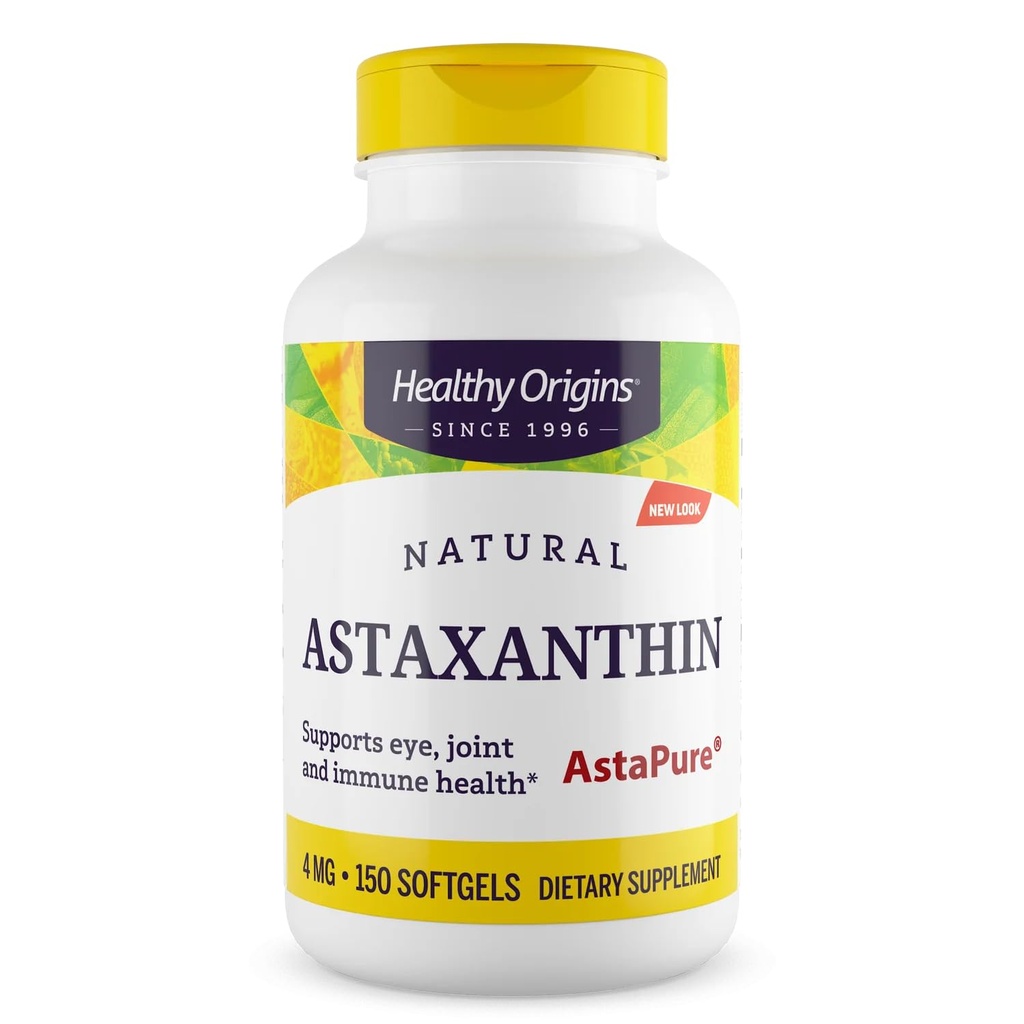 Astaxantina 4 mg (Naturale, Astapure, Non OGM, Gluten Free, Supporto occhi, Supporto congiunto, Supporto immunitario), 150 Softgels