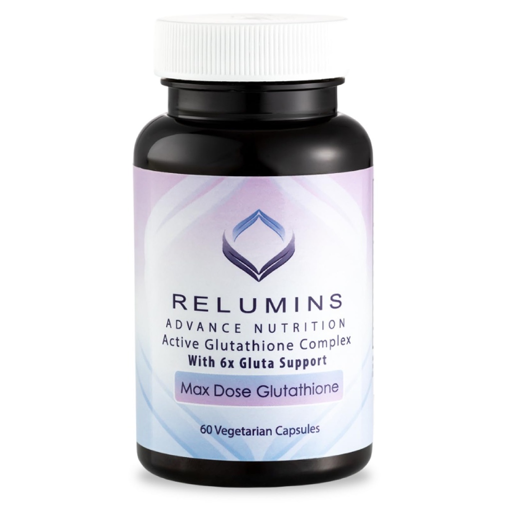 Relumins Advance White Active Glutathione Complex - Max Dose 900mg Glutathione con 6X Boosters, ALA & NAC - Anti-invecchiamento della pelle Brightening Supplement - 60 capsule vegetariane (30 Serve)