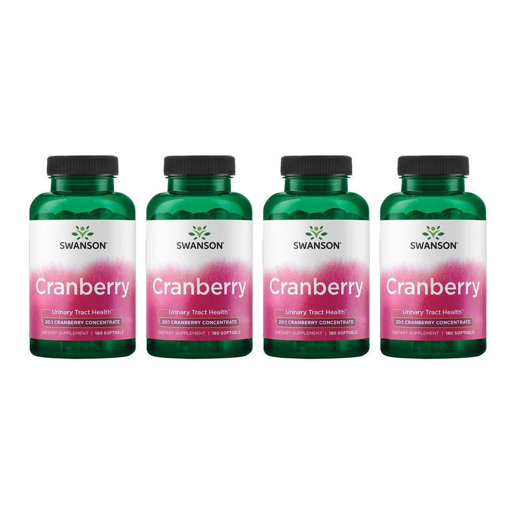 Swanson Cranberry - Supporta la salute del tratto urinario, il controllo della vescica e promuove la funzione sana del rene - Supplemento fatto con 20:1 Cranberry Juice Concentrate - (180 Softgels) 4 Pack