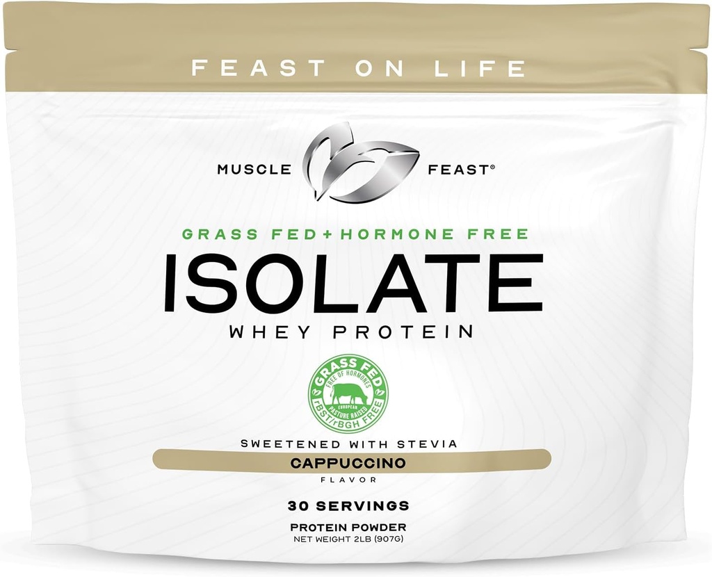 Isolato di proteine del siero di erba-Fed di festa del muscolo, tutta la pasta naturale ha aumentato, polvere di proteine dell'isolato del siero di latte per gli uomini e le donne, pulito, senza glutine, proteina di isolamento Delicious - Cappuccino, 2lb