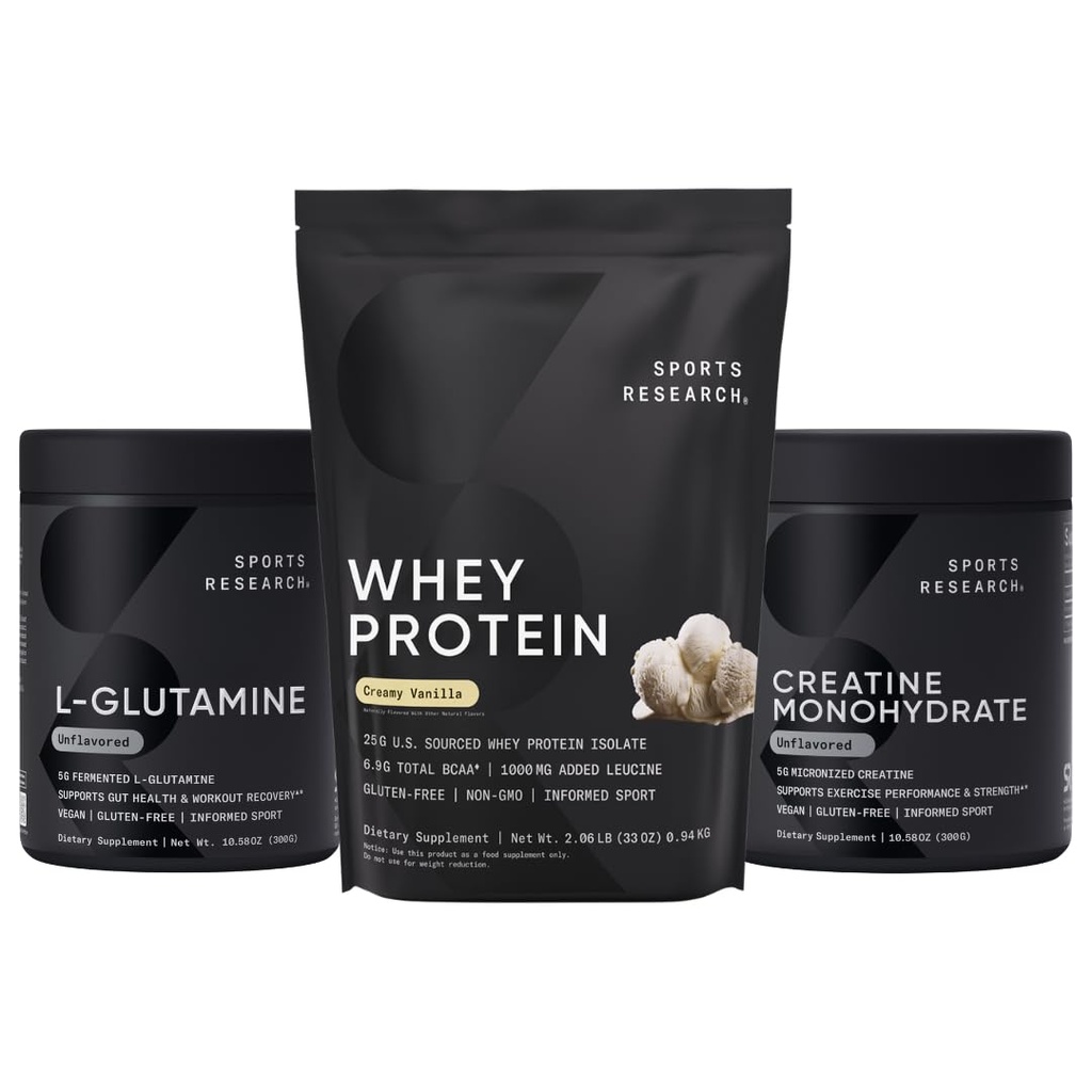 Matrice di recupero di ricerca sportiva® - polvere di proteine dell'isolato del siero 2.1lb + L-Glutamina 10.58 Oz + Monoidrato della creatina 10.58 Oz