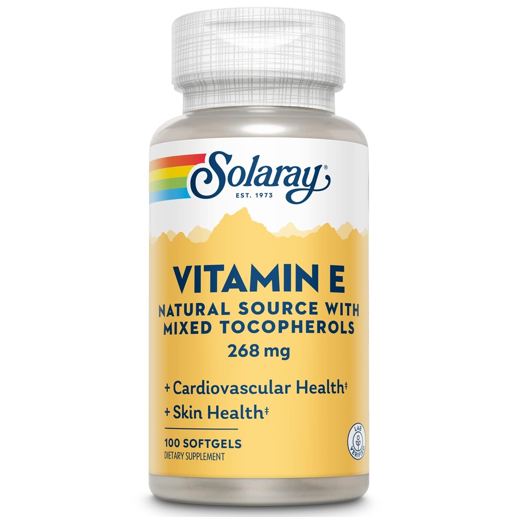 SOLARAY Vitamina E d-Alpha Tocopherol 268mg (400 IU) | Heart & Skin Health, Antiossidant Activity Support | 100ct