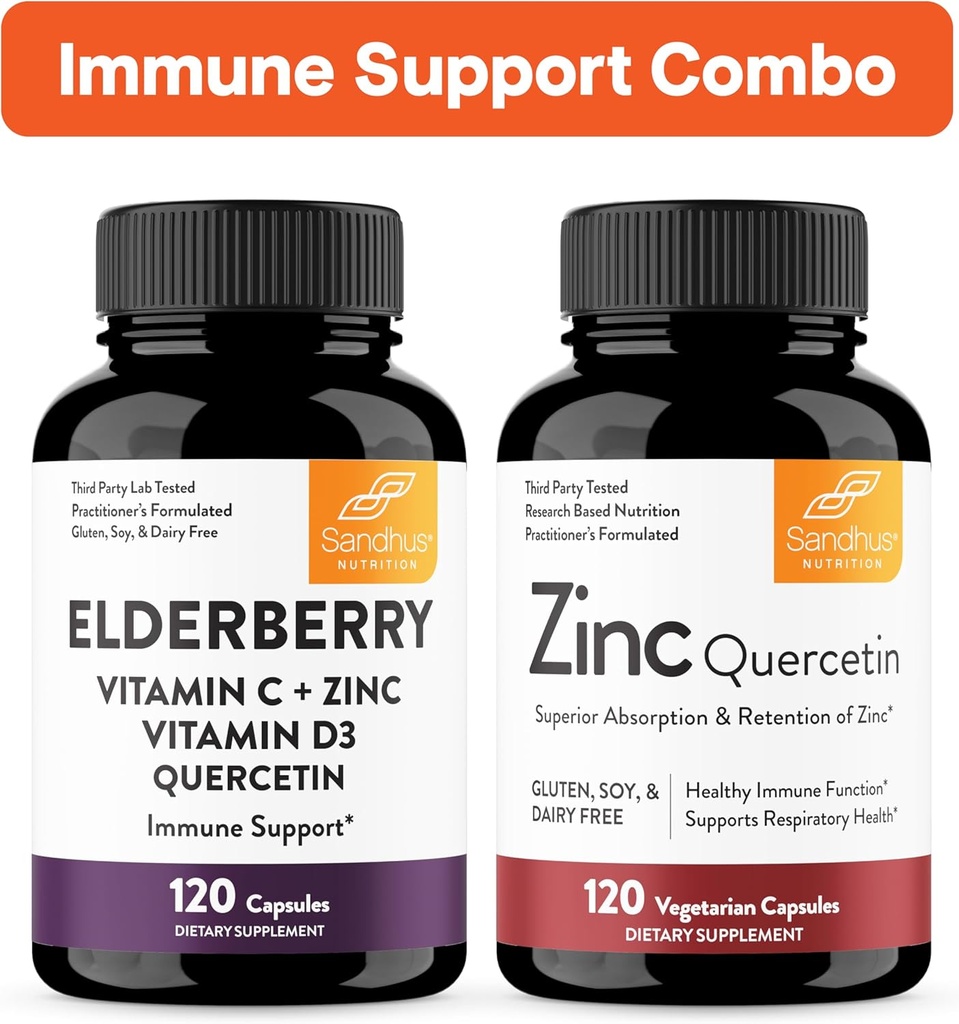 Sandhu's Immune Support Combo | Elderberry & Zinc Quercetin Capsule Bundle | Supporta la salute immunitaria