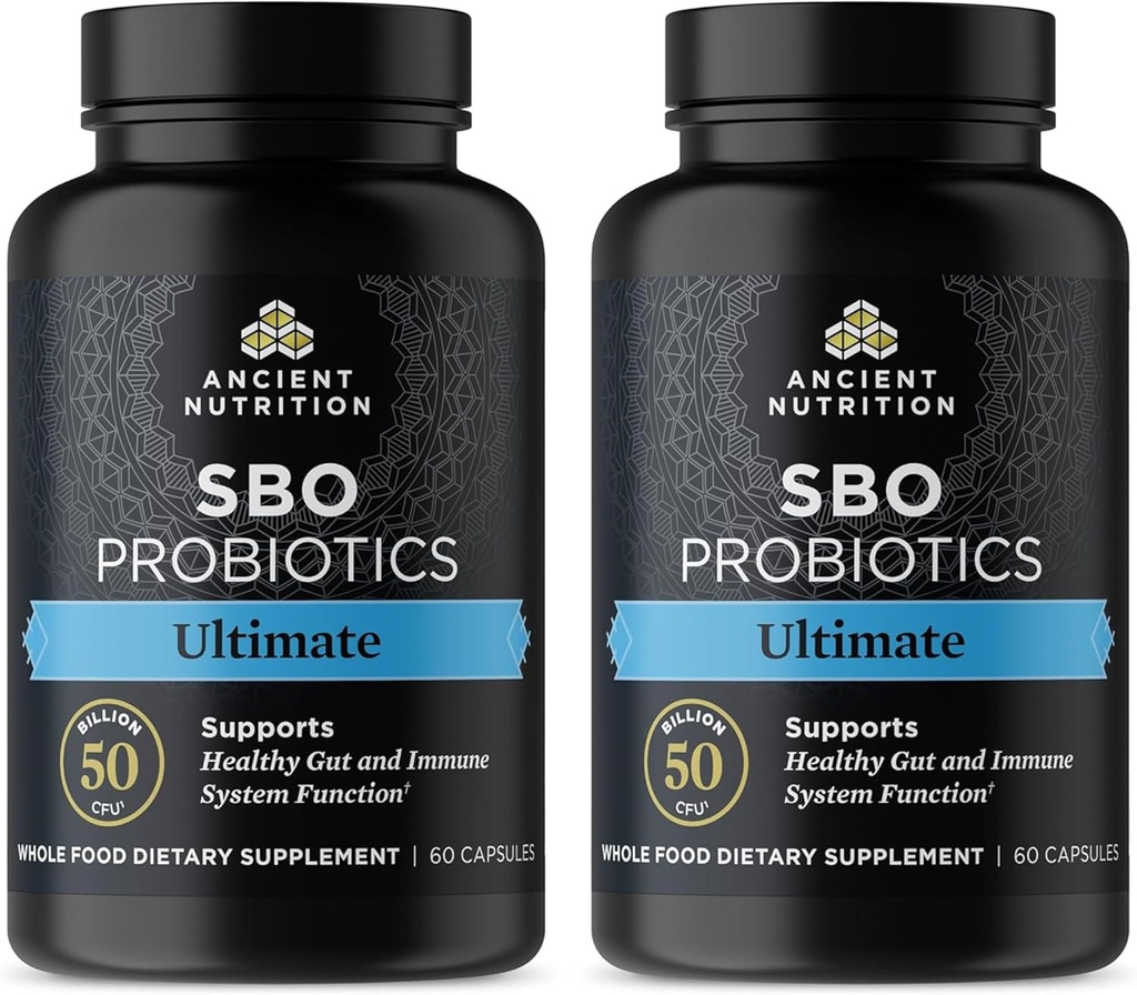 Antichi Probiotici Nutrizione, Probiotici SBO Ultimate 50 miliardi di CFU*/Serving, Supporto Digestivo e Immune, Gluten Free, Antico Superfoods Blend, Shrink-Wrapped 60 capsule (2 Pack)