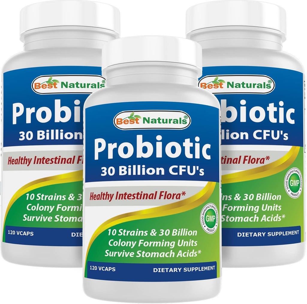 Best Naturals Probiotic 10 Strains 30 miliardi di Shelf Stable 120 Veggie Caps (120 Conte (Pack of 3))