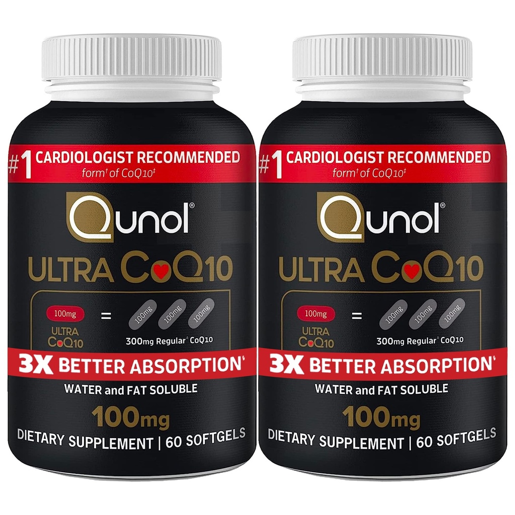 Qunol Ultra CoQ10 100mg 3X migliore assorbimento acqua brevettato e grasso supplemento naturale solubile forma Coenzyme Q10 Antiossidante per i pacchetti di salute del cuore Softgels, 120 conte