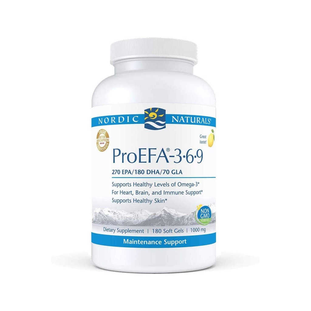 Nordic Naturals ProEFA 3-6-9, Limone Flavor - 180 Gel Morbidi - 565 mg Omega-3 - EPA & DHA con Aggiunto GLA - Pelle sana, Cognizione, & Positive Mood - Non-GMO - 90 Serve