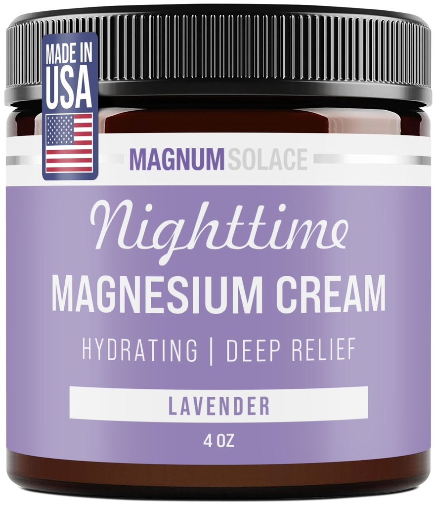 Lozione di magnesio – Crema di Magnesio di notte – Applicare a gambe, braccia o petto - Cloruro di Magnesio Topico – USA Made and Safe for Kids (Lavender)