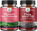 Bundle di palmetto di sega ad alta resistenza per le donne e le capsule di Estratto di olio di semi di chia - Vitamine più forti di crescita dei capelli più veloci - capsule vegetali Omega 3 6 9 supplemento e capsule di fibra quotidiana