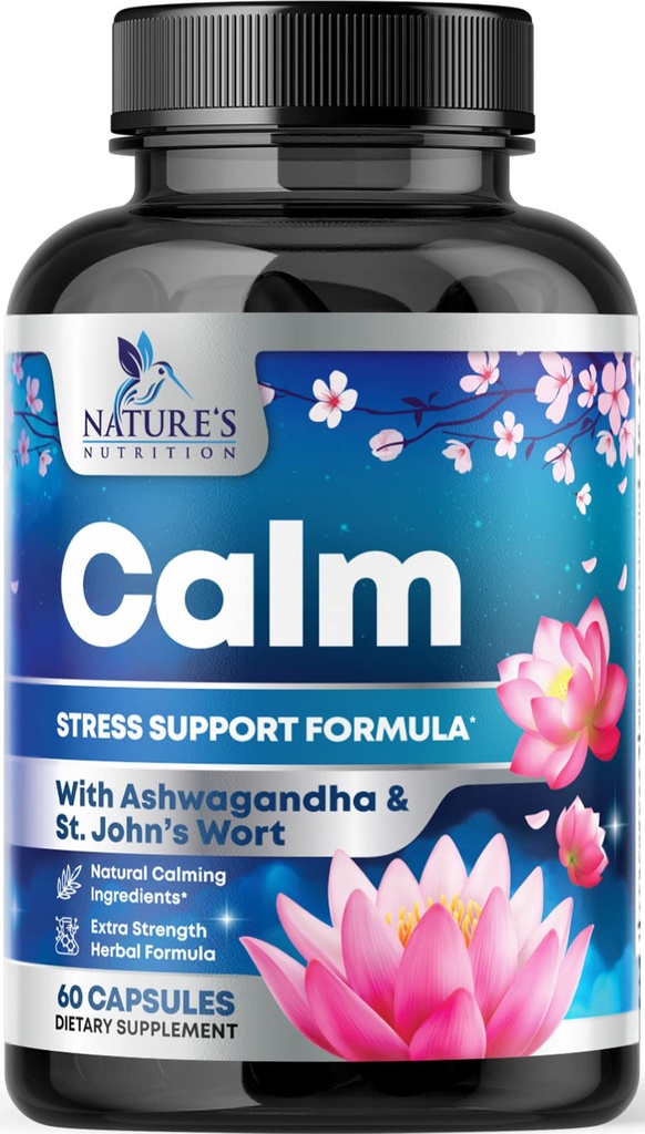 Natural Calm, Unwind & Relax Support - Ashwagandha, GABA, Magnesium, L-teanina & More - Focus naturale, Energy & Immune Support - Natura Non OGM, Vegan, Gluten Free, Bottigliato negli Stati Uniti - 120 Capsule