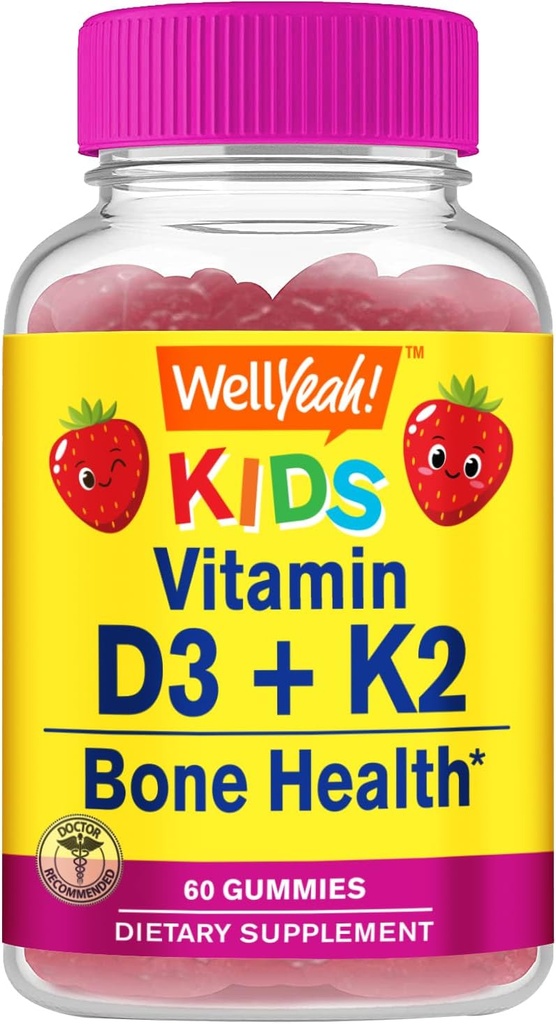 BeneSì Vitamina D3 + K2 per bambini Gummies - Vitamina D3 1000 UI, K2 100 MCG - Supporto per la salute di ossa e del muscolo, aromi naturali, OGM Free, Gluten Free, Vegan - K2 D3 Vitamin Supplemento- 60 Gummies