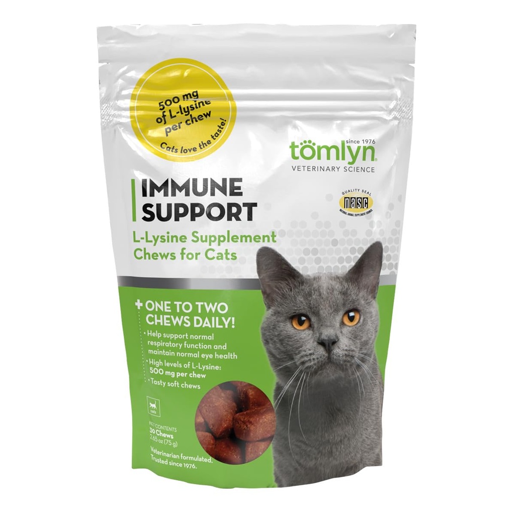 Tomlyn Immune Support Daily L-Lysine Supplement, Fish-Flavored Lysine Chews per gatti e gattini, 30ct