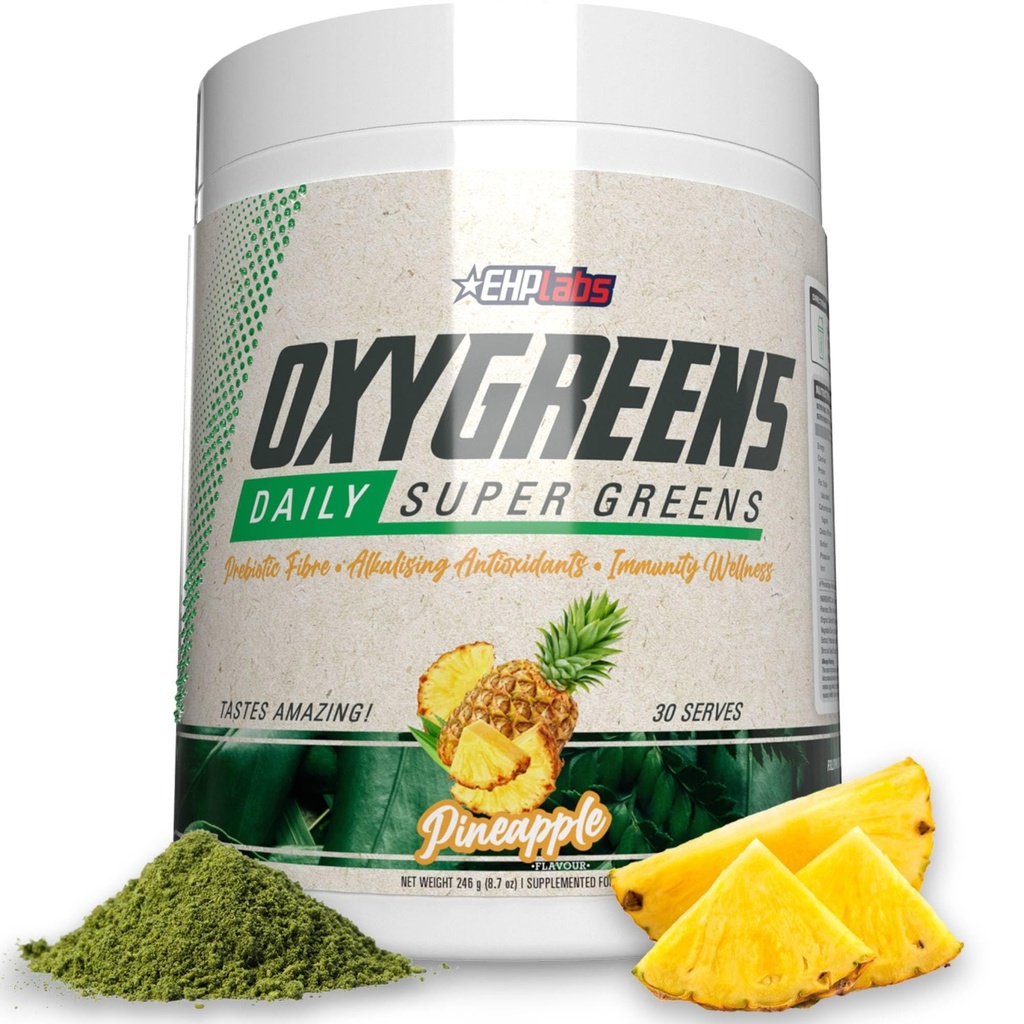 EHP Labs OxyGreens Super Greens Polvere - Spirulina & Chlorella Superfood, Polvere di succo verde & Greens Integratori con fibra prebiotica, Antiossidanti e supporto immunità, 30 Serve (Pineapple)