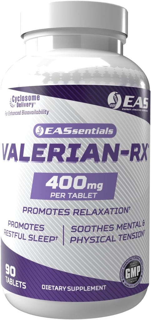 EAS Valerian-RX Valerian Root 400mg | Promuove Relax & Restful Sleep | Gluten Free, Non OGM | Migliore assorbimento con Cyclosome Delivery | 90 compresse