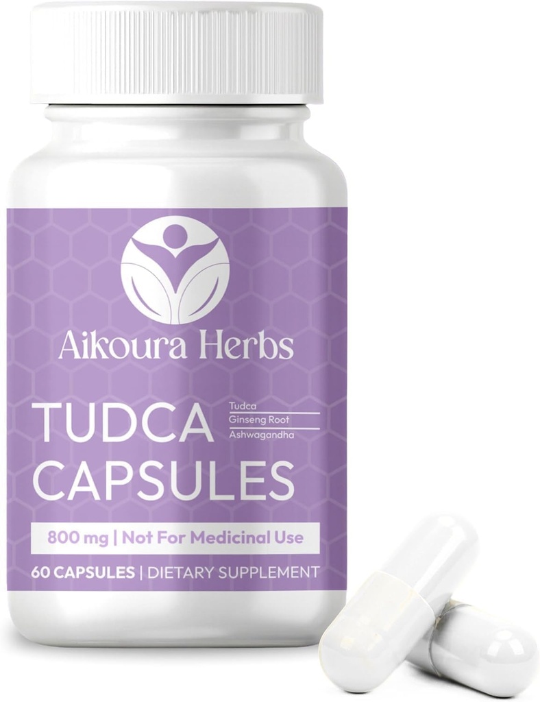 AIKOURA TUDCA 800mg – Integratore di supporto al fegato – 60 capsule vegane con cardo al latte, Ginseng & Ashwagandha – promuove Gut & Salute complessiva.