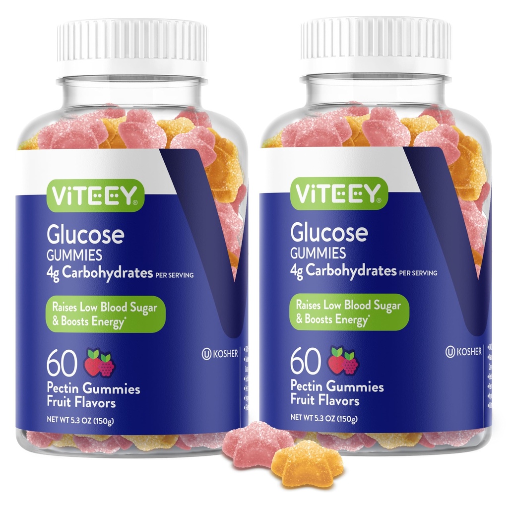 Viteey Glucose Gummies - 4g di Carbohydrates - Veloce alternativa agisce per le compresse di glucosio - Energy and Blood Sugar Support - Vegan, Gluten Free, Gelatin Free - 120 Count