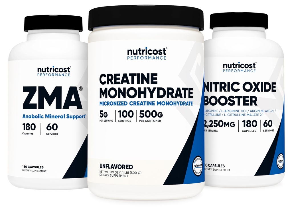 Nutricost Creatina 500 grammi, Nitric Oxide 180 capsule, e ZMA 180 capsule Bundle