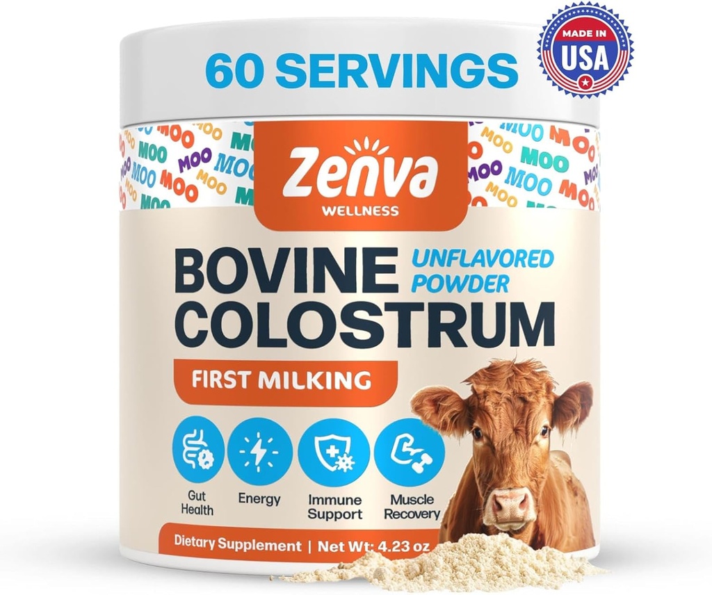 Colostrum Supplemento Bovine Colostrum for Humans 100% Pure Grass Fed, Supergut Health & Immune Support, 50% IgG, Unflavored, Calostro Bovino para Adultos Organico 60 Servings Powder