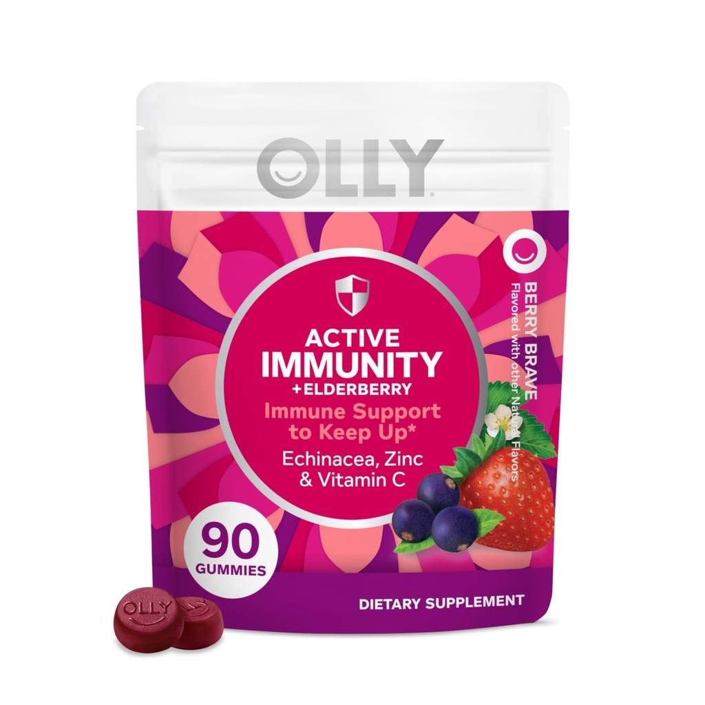OLLY Immunity Gummy, Supporto immunitario, Elderberry, Zinco, Vitamina C, Supplemento, Berry - 90 Conte