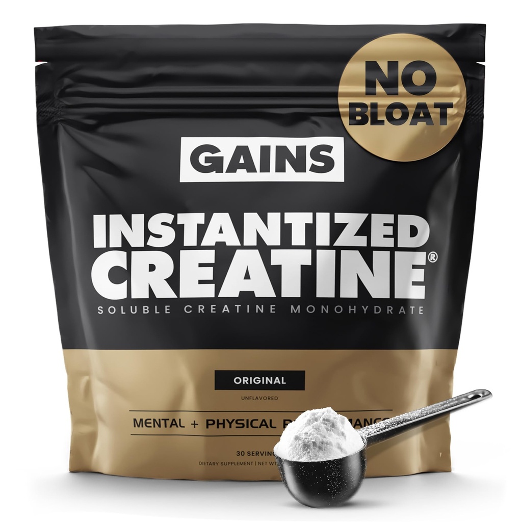 Gains in Bulk Monoidrato di creatina istantaneo per gli uomini e le donne, polvere di creatina solubile, supporta la costruzione del muscolo, resistenza e prestazioni, supplementi di culturismo, non aromaed, 30 Serve