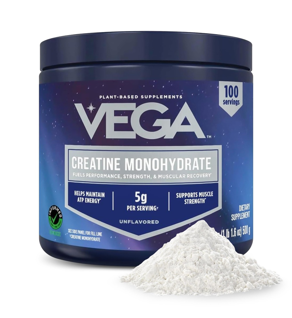 Vega Micronized creatina monoidrato polvere, non aromaed – 5g pura creatina vegana per uomini e donne, resistenza, prestazioni e crescita muscolare, 100 porzioni (17.6 oz)