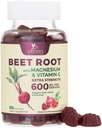 Supplemento alla radice di barbabietola Gummies - 500mg Per servire con estratto di barbabietola vitamina C & Magnesio - Supporta la salute del cuore di energia e la produzione di ossido nitrico - Red Beets Supplements Gummy - 60 Gummies