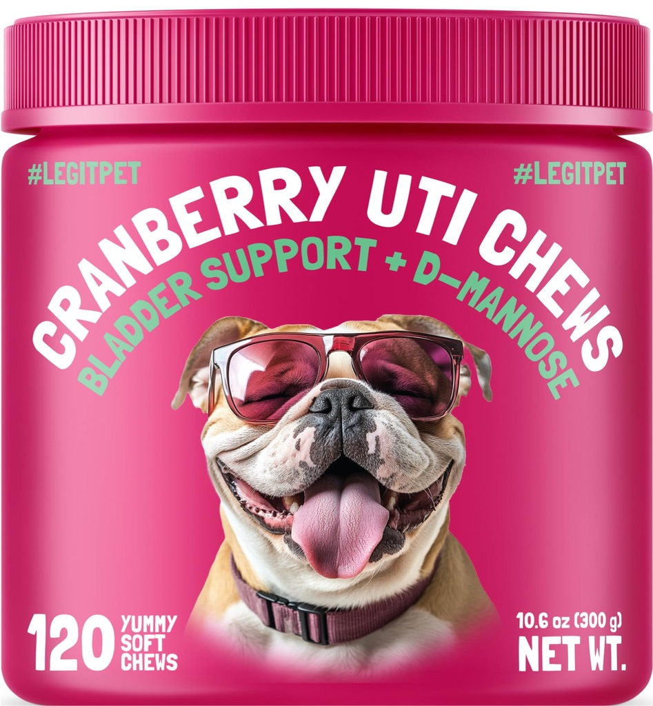 Cranberry UTI Chews for Dogs Bladder Support + D-Mannose Supporta rene Urinary Tract and Bladder Health Natural Cranberry Wellness Supplement Immune System Booster Natural Pet Antioxidant 120 Chews
