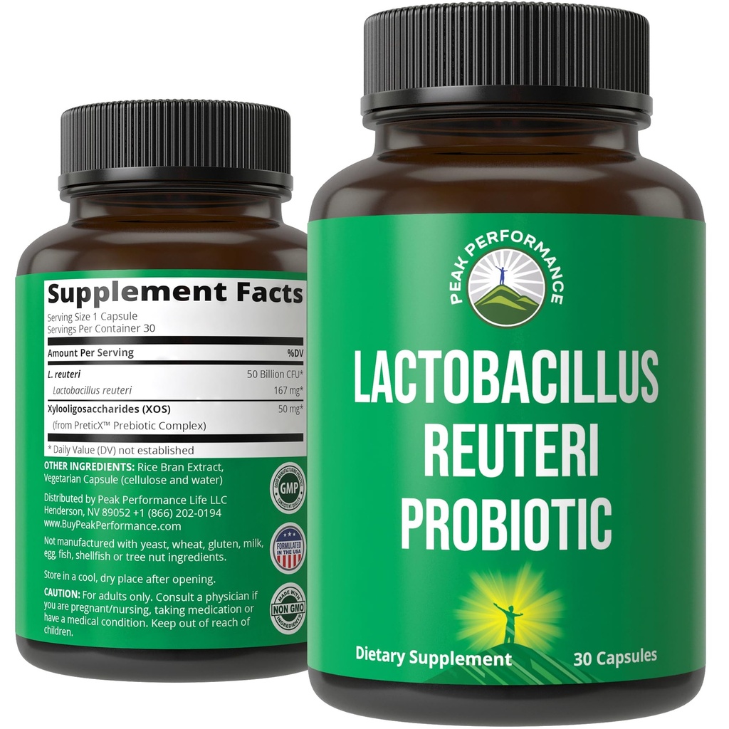 Lactobacillus Reuteri 50 miliardi di CFU Probiotici con clinicamente studiato PreticX® XOS Prebiotic - Integratore di capsule probiotici per la salute e il supporto digestivo - USA Testato per le donne e gli uomini