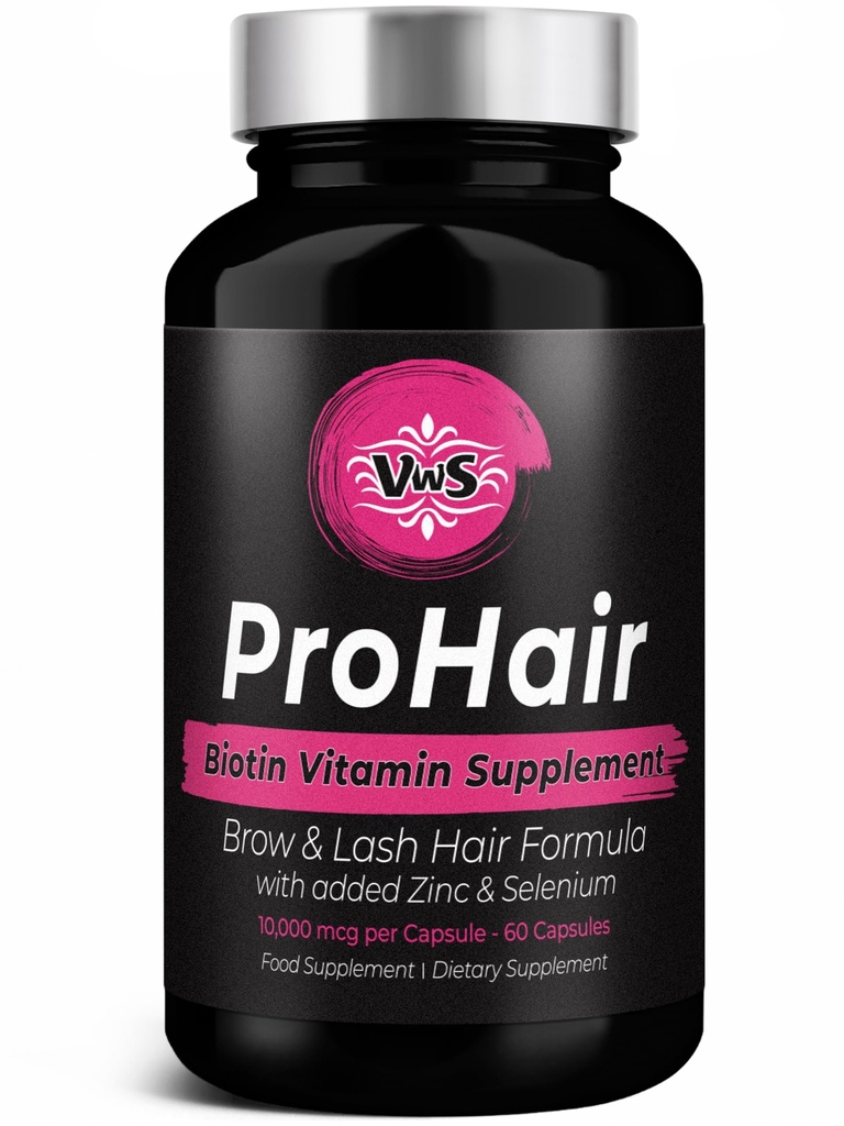 VWS Biotin 10.000 mcg Integratore alimentare w/Zinc & Selenium per promuovere la crescita dei capelli più spessi, unghie più forti e pelle sana per le donne e gli uomini, 60 capsule vegane