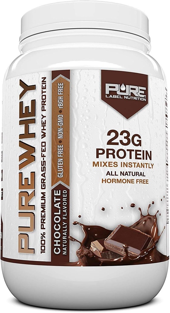 Pure Label Nutrition 100% Grass-Fed, Cioccolato Whey Concentrate Protein Powder (24g) con Aminoacidi essenziali, per Pre e Post Workout Recovery & Muscle Building, Low Fat & Low Carbs - 2lbs