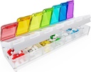 Organizzatore di pillole settimanali Fullicon 7 giorni di riempimento rapido & Spill Proof Progettato Grande scatola di pillole con etichette gratuite Organizzatore di medicina di viaggio per medicina, vitamina, olio di pesce, supplemento (Rainbow Clear)