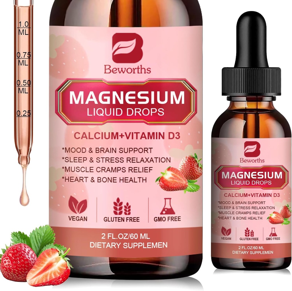 Magnesio Liquid Drop, Magnesio Glycinate Supplement Complex con Magnesio Taurate, Citrato, Calcio, Potassio, Vitamina, Zinco - Supporto Rilassamento, Energia e Salute Bowel