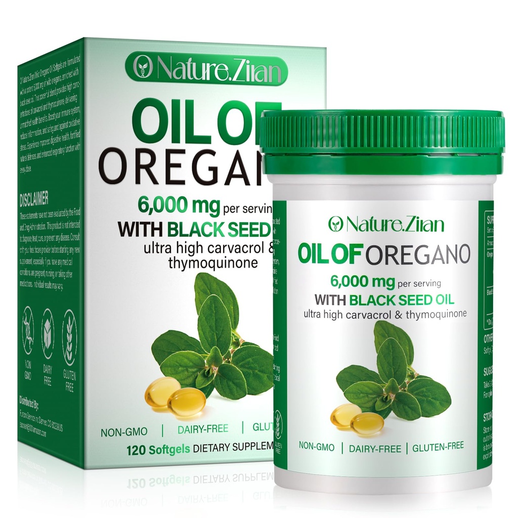 Olio di Oregano Softgel - Olio Biologico di Oregano con Seme Nero - 2 in 1, 120 Conte