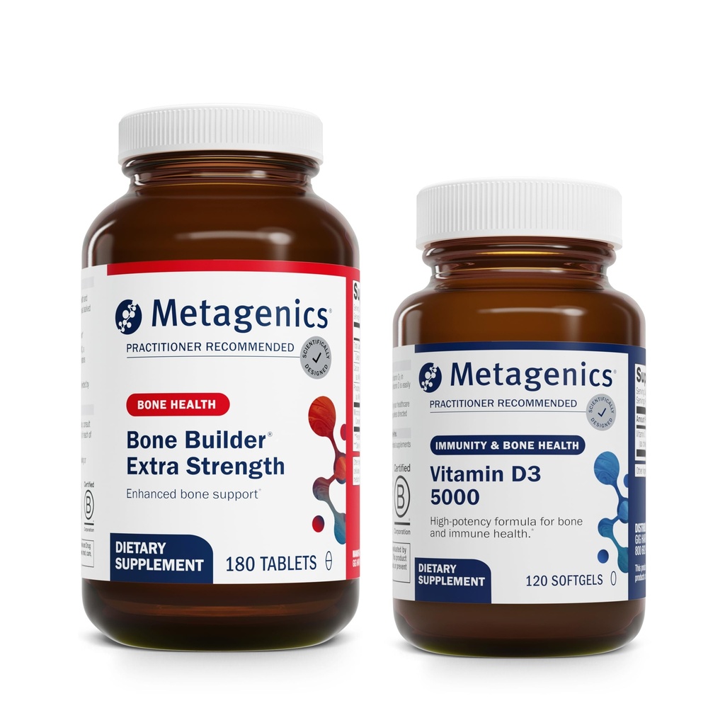 Metagenics Bundle - Bone Builder Extra Strength & D3 5000-180 Compresse di Bone Builder* - 20 Softgels di D3 5000 per il supporto immunitario e la salute del cuore*