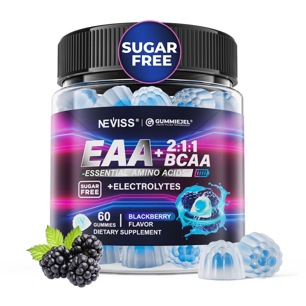 EAA Gummies Integratori, Tutti 9 Aminoacidi essenziali Supplemento, BCAA Aminoacidi Gummies per gli uomini Donne Odontoiatrico Aminoacidi & Electrolyte Hydration GummieswedGluten Free, Raspberry Flavor, Vegan, 60ct
