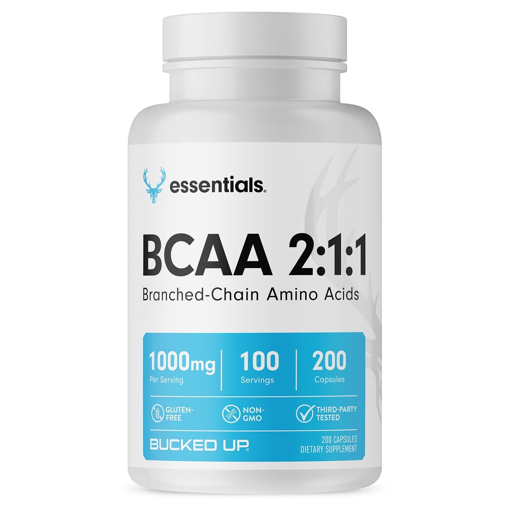 Bucked Up BCAA 2:1:1:1 capsule | Aminoacidi a catena ramificata Supplemento | 1000mg Per Serving | Gluten Free, Non OGM, Terze Parti Testata | BCAA Supplement 100 Servings (200 capsule)