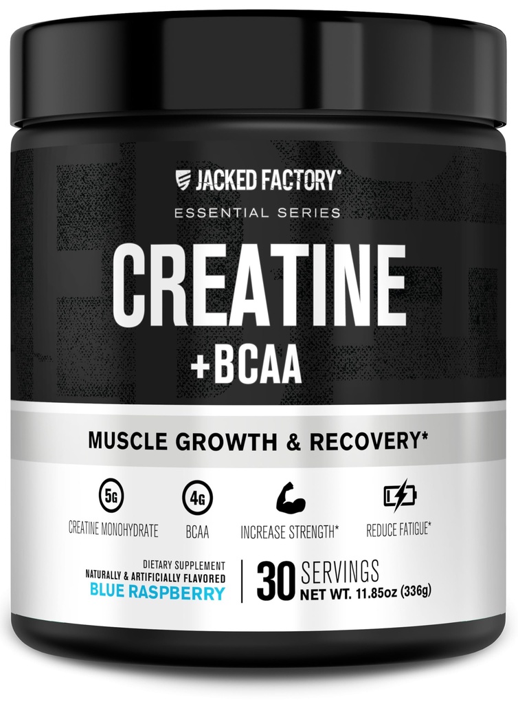 Creatina di fabbrica Jacked + BCAAs - Monoidrato di creatina + polvere BCAA per il recupero post-allenamento aumentato, le prestazioni, la crescita muscolare magra, & Fatigue ridotto - 30 Serve, lampone blu