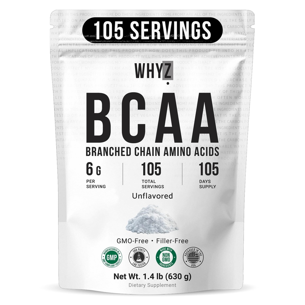 BCAA Polvere 2:1:1:1, aminoacidi a catena ramificata non aromatizzati per gli uomini e le donne Polvere pura di energia BCAA per miscelare in bevande & Shakes Non-OGM additivi, 105 Servings, 1,4 lb (630g)